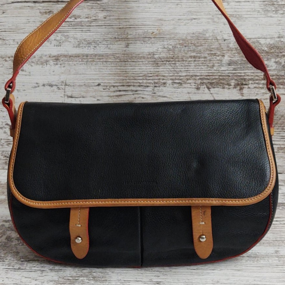 Francesco Biasia Blck Tan Leather Bag